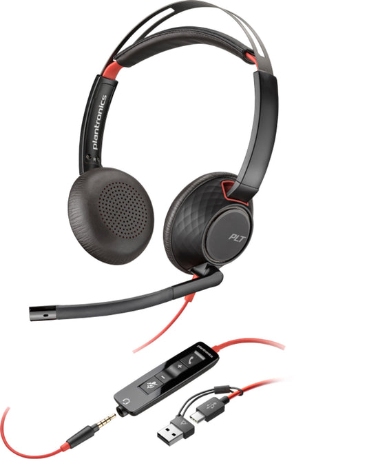 HP Poly Blackwire 5220 Stereo USB-C Headset +3.5mm Plug +USB-C/A Adapter