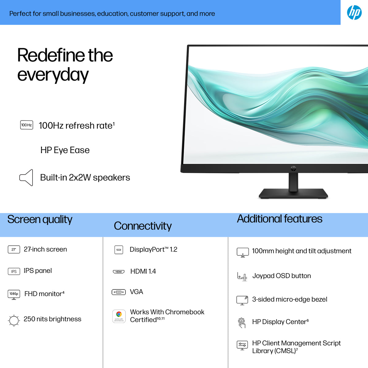 HP Series 3 Pro 27 inch FHD Monitor - 327ph 27" Full HD IPS Monitor, 100Hz, image 6