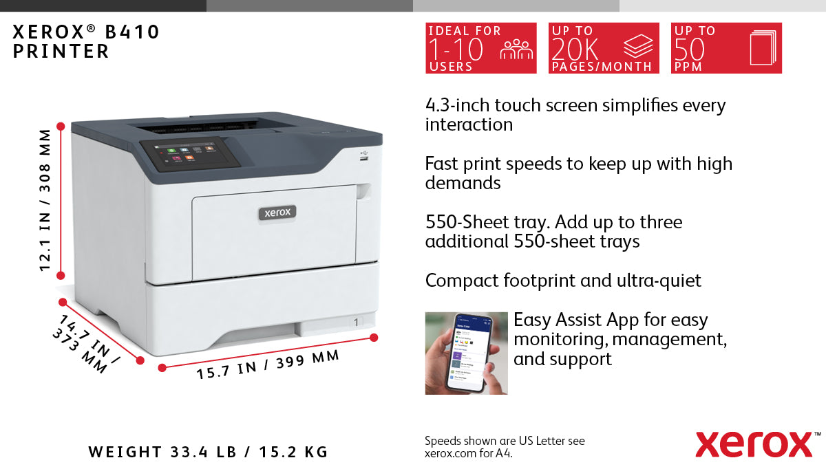 Xerox B410 A4 47ppm Duplex Printer PS3 PCL5e/6 2 Trays Total 650 Sheets A4 Mono Laser, image 6