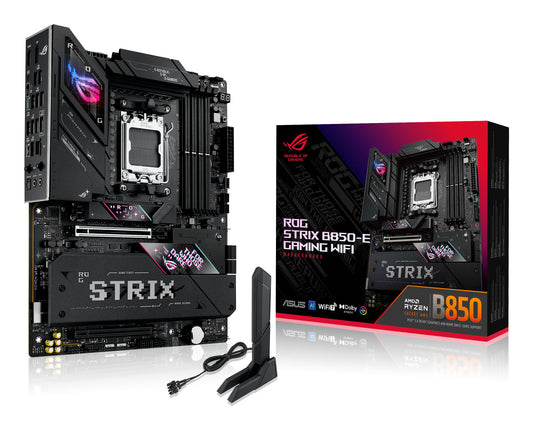 Asus ROG STRIX B850-E GAMING WIFI, AMD B850, AM5, ATX, 4 DDR5, HDMI, DP, USB4, Wi-Fi 7, 5G LAN, PD 30W, RGB, 5x M.2