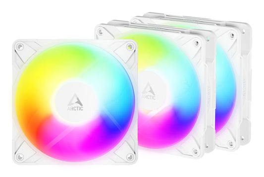 ARCTIC P12 Pro ARGB 120mm PWM Reverse Blade Case Fans w/ Cable Splitters (3 Pack), Fluid Dynamic Bearing, 500-3000 RPM, White