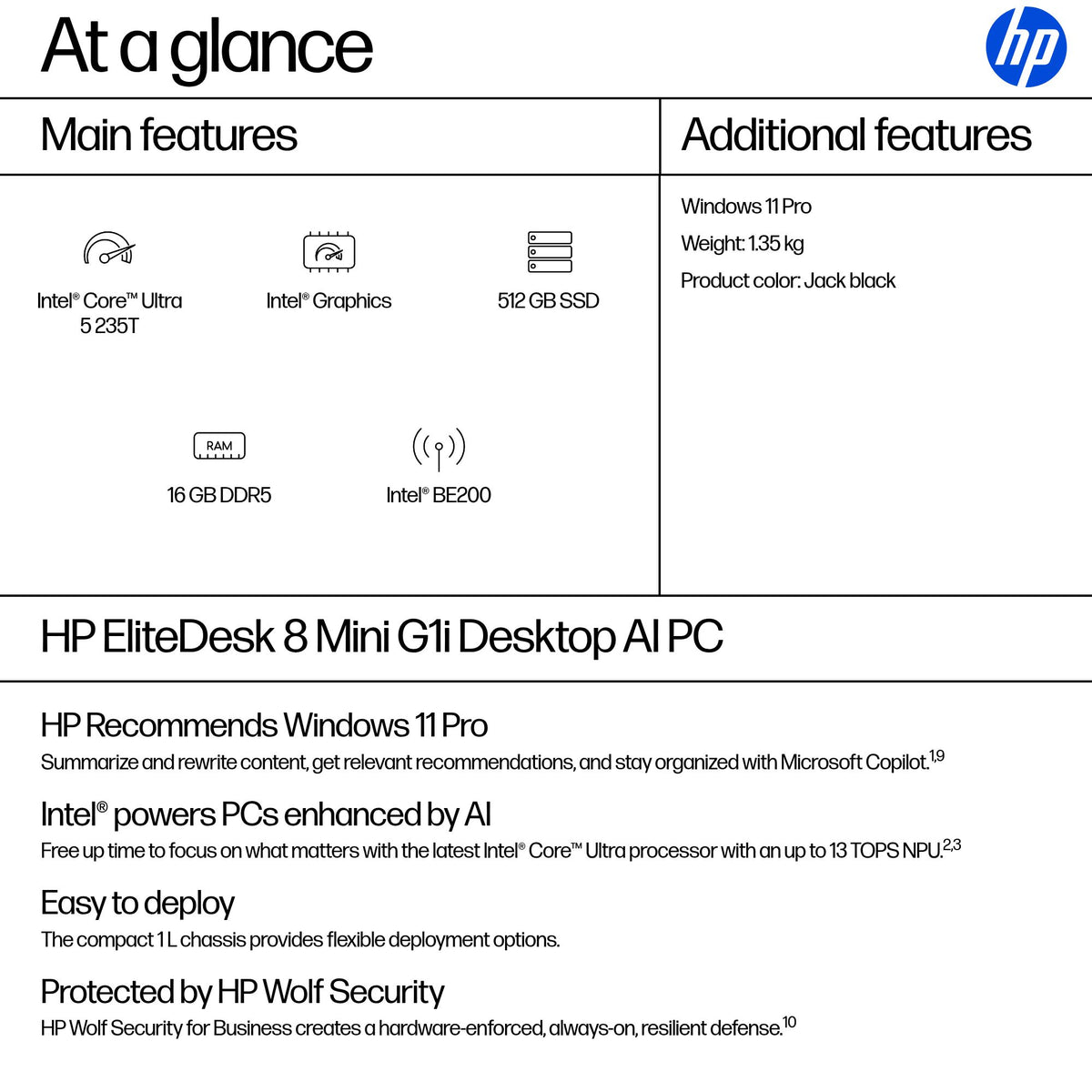 HP EliteDesk 8 Mini G1i PC – Core Ultra 5 235T, 16GB, 512GB SSD, image 3