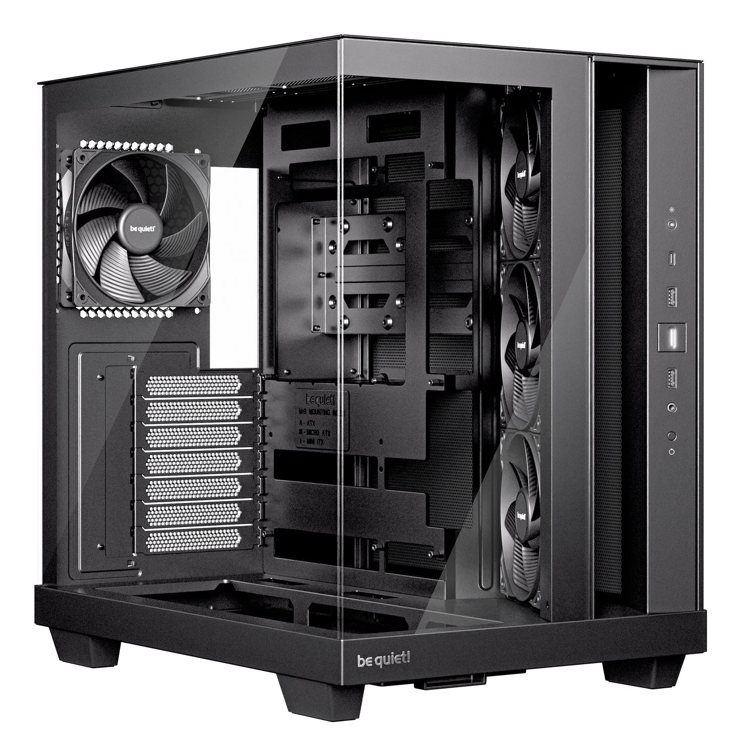 Be Quiet! Light Base 500 Gaming Case w/ Glass Front & Side, ATX, 4x Pure Wings 3 Fans, USB-C 10Gbps, Asus BTF Compatible, Black