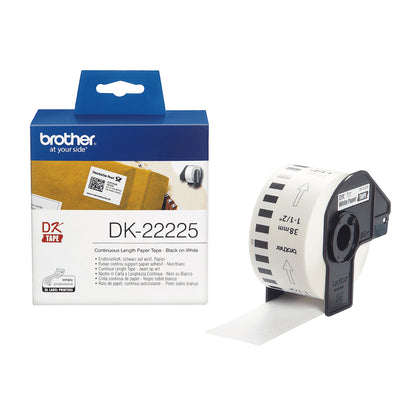 Brother DK-22225 Black on White Continuous Paper Tape, 38mm x 30.48m
