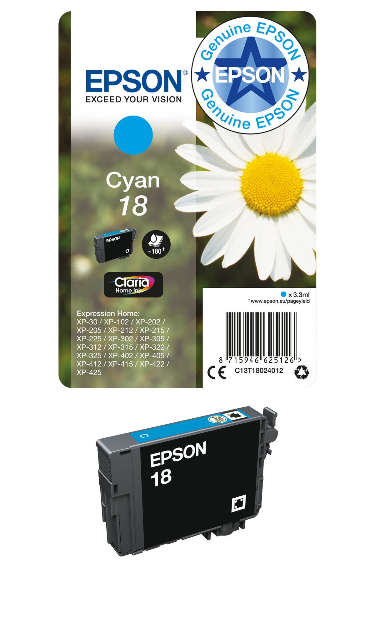 Epson 18XL Genuine Magenta High-Yield Ink Cartridge, 450 Pages, image 2