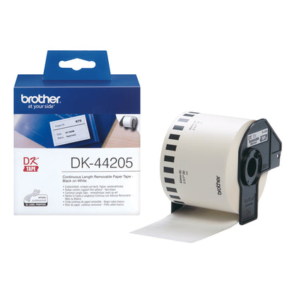 Brother DK-44205 Black on White Removable Paper Tape, 62mm x 30.48m