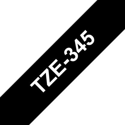 Brother TZe-345 White on Black Laminated Tape, 18mm x 8m