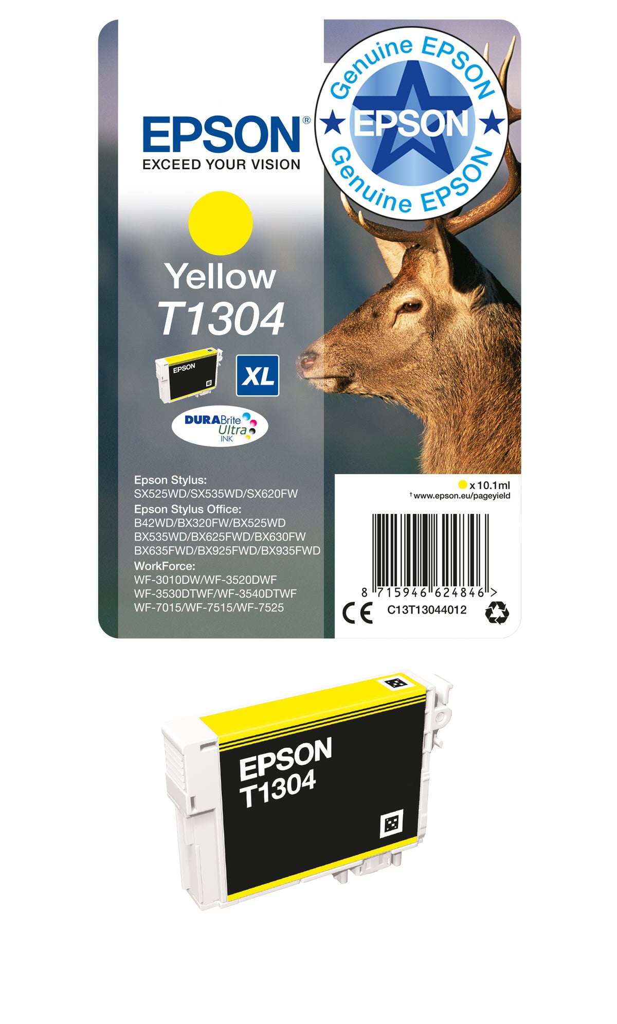 Epson T1304 Genuine Yellow High-Yield Ink Cartridge, 1,005 Pages, image 2