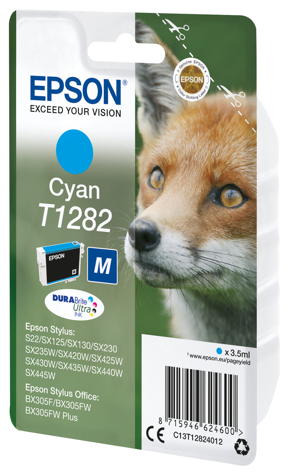 Epson T1282 Genuine Cyan Ink Cartridge, 260 Pages, image 2