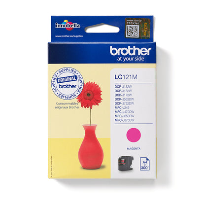 Brother LC-121M Genuine Magenta Ink Cartridge, 300 Pages