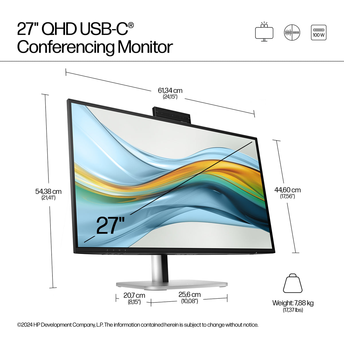 HP Series 5 Pro 27 inch QHD USB-C Conferencing Monitor - 527pm 27" QHD IPS Monitor, 100Hz, image 5
