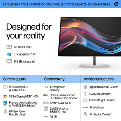 HP Series 7 Pro 27 inch 4K Thunderbolt 4 Monitor - 727pk 27" 4K UHD Monitor, image 3