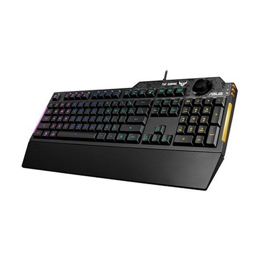 Asus TUF GAMING K1 RGB Keyboard with Volume Knob, 19-key Rollover, Side Light Bar & Armoury Crate, Spill Resistant, Detachable Wrist Rest