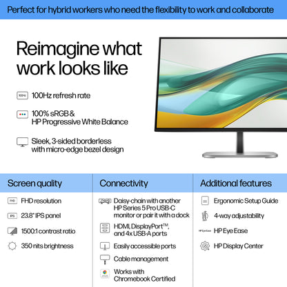 HP Series 5 Pro 23.8 inch FHD Monitor - 524pf 23.8" Full HD IPS Monitor, 100Hz, image 3