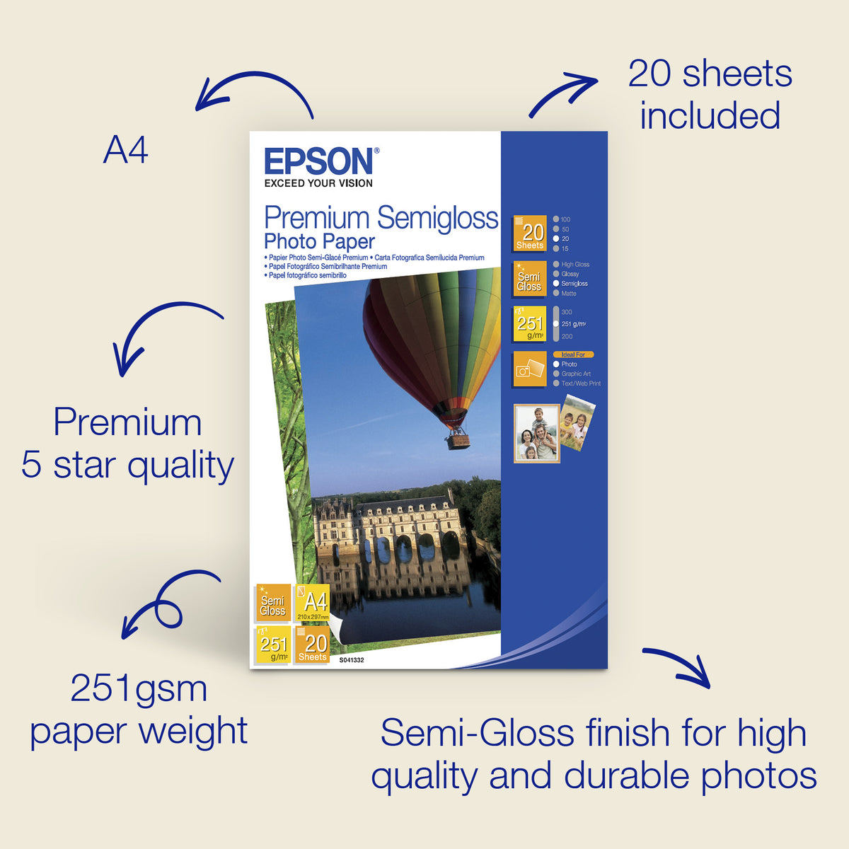 Epson A4 Premium Semigloss Photo Paper 251g/m², 20 sheets, image 4