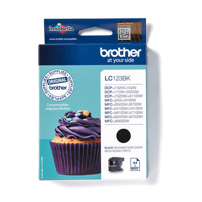 Brother LC-123BK Genuine Black Ink Cartridge, 600 Pages