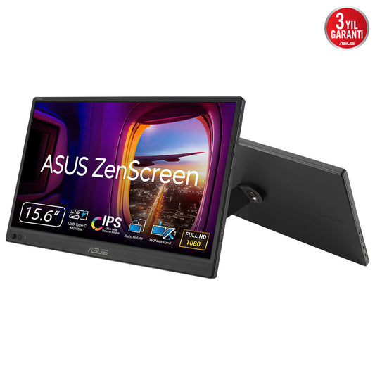 Asus 15.6" FHD IPS Portable Monitor (ZenScreen MB169CK), 1920 x 1080, USB-C, USB-powered, Ultraslim, Eye Care, Auto-Rotate, 360Â° Kickstand