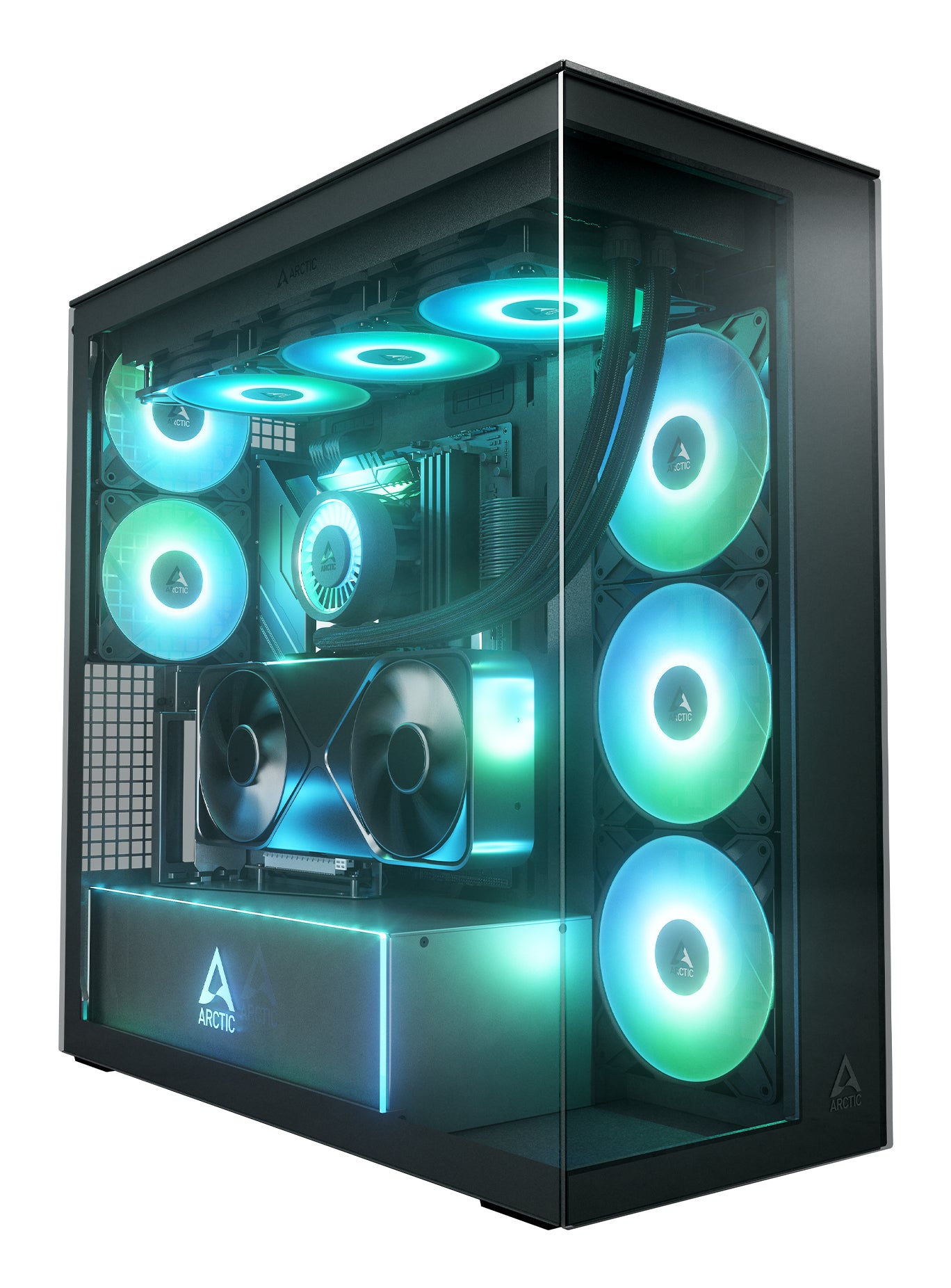 ARCTIC Xtender (VG Mirror Black) Case w/ Mirror Glass Side and Front, E-ATX, 5x ARGB Fans, ARGB PSU Shroud, Mesh Airflow, GPU Vertical Mount, USB-C 10Gbps