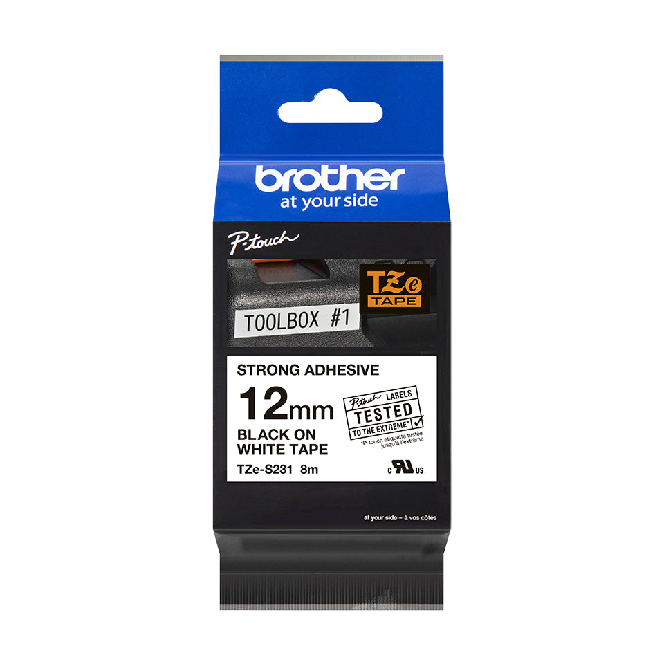 Brother TZe-S231 Black on White Extra Strength Adhesive Tape, 12mm x 8m, image 4