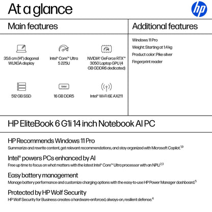 HP EliteBook 6 G1i AI 14" Laptop – Core Ultra 5 225U, 16GB, 512GB SSD, image 4