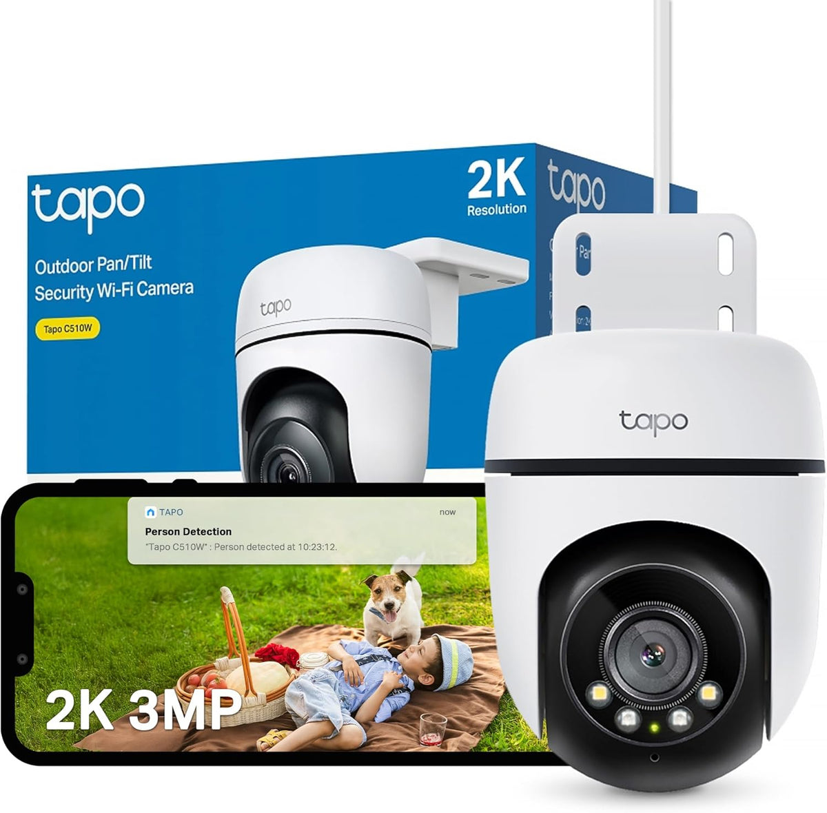 TP-Link Tapo Outdoor Pan/Tilt Security Wi-Fi Camera, White, Black, image 7