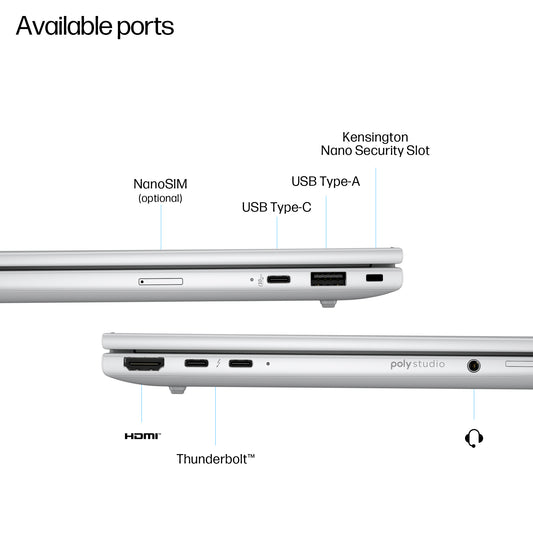 HP EliteBook 8 G1i AI PC Wolf Pro Security Edition Intel Core Ultra 7 255U Laptop 40.6 cm (16") WUXGA 24 GB DDR5-SDRAM 512 GB SSD Wi-Fi 6E (802.11ax) Windows 11 Pro Silver