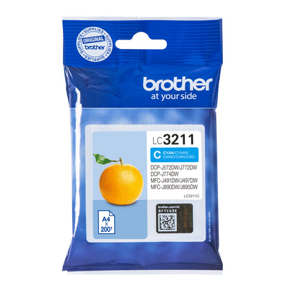 Brother LC-3211C Genuine Cyan Ink Cartridge, 200 Pages