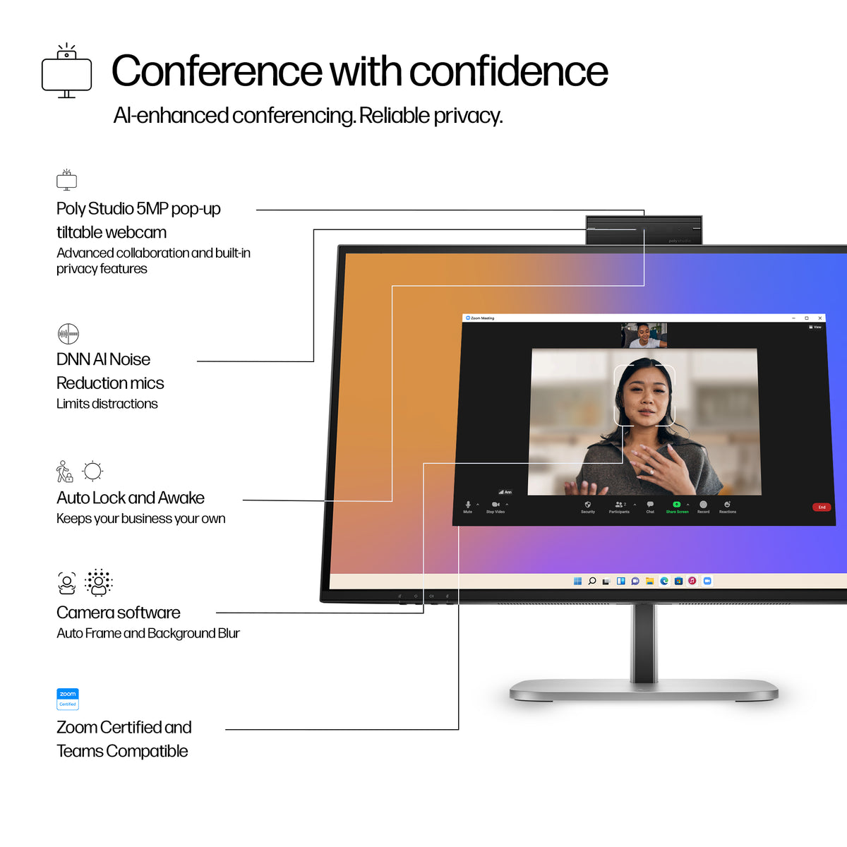 HP Series 5 Pro 27 inch QHD USB-C Conferencing Monitor - 527pm 27" QHD IPS Monitor, 100Hz, image 6