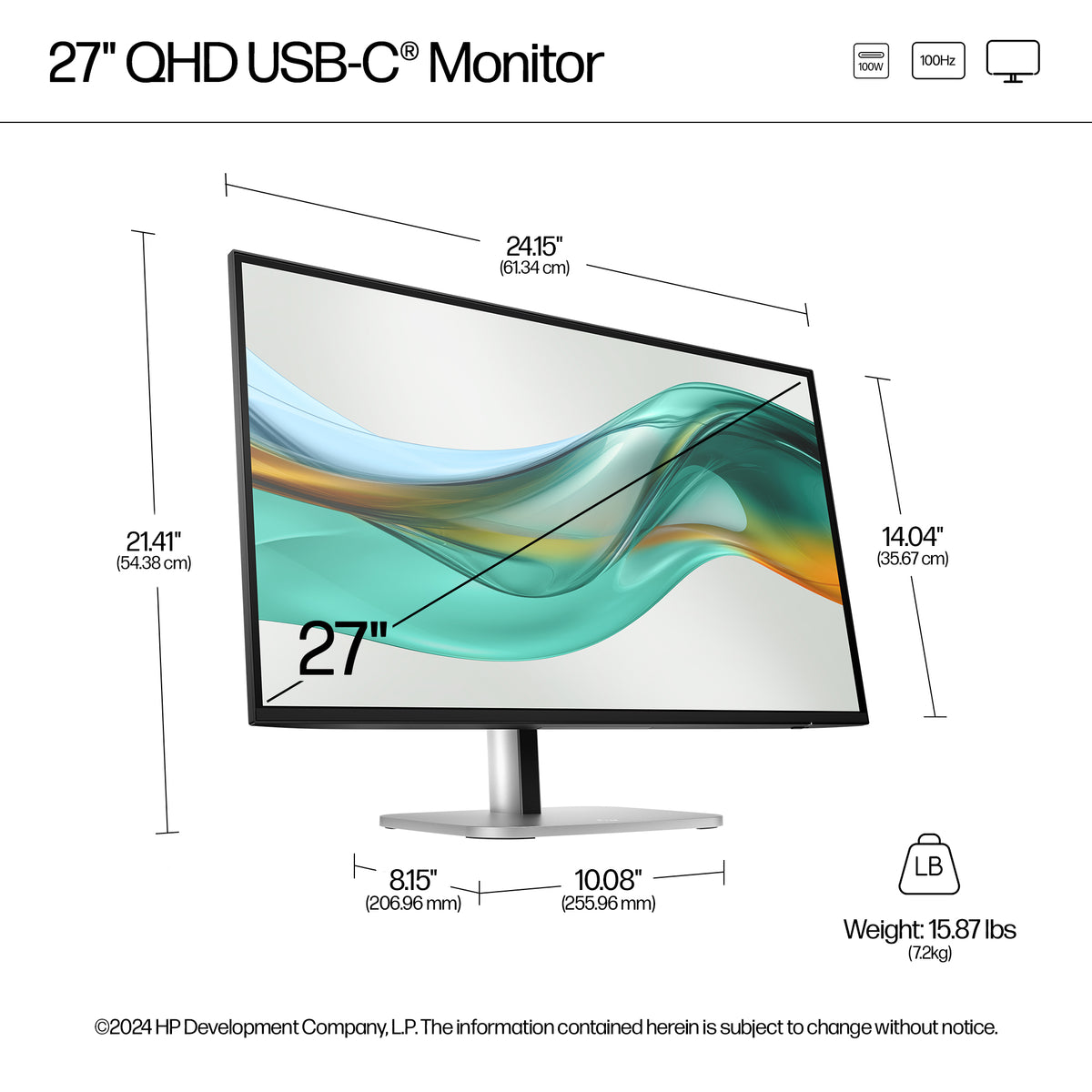 HP Series 5 Pro 27 inch QHD USB-C Monitor - 527pu 27" QHD IPS Monitor, 100Hz, USB-C, image 4