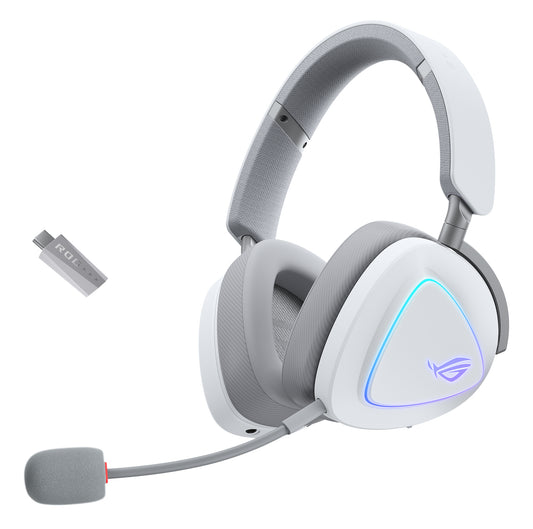 Asus ROG DELTA II Tri-Mode Wireless Gaming Headset, 2.4GHz/Btooth/3.5mm Jack, 50mm Titanium Drivers, DualFlow Audio, 110-Hour Battery, RGB, White
