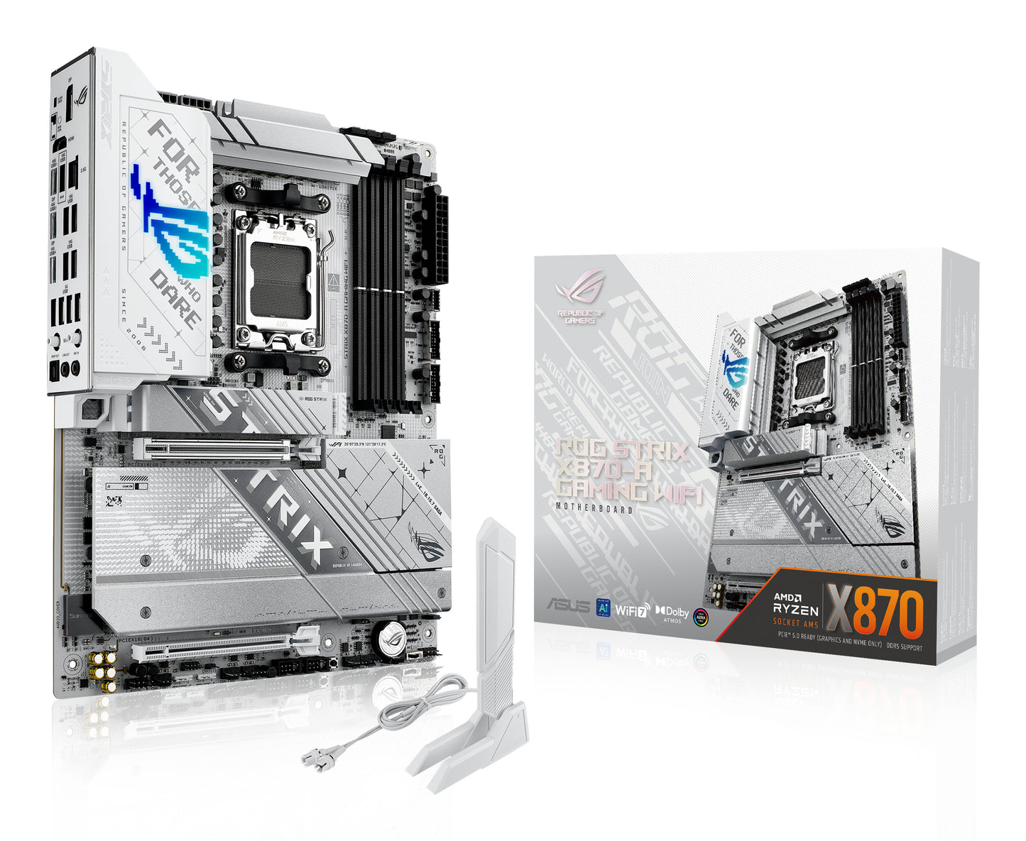 Asus ROG STRIX X870-A GAMING WIFI, AMD X870, AM5, ATX, 4 DDR5, HDMI, DP, 2 USB4, Wi-Fi 7, 2.5G LAN, PD 30W, RGB, 4x M.2