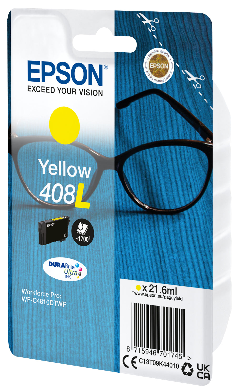 Epson 408L Genuine Yellow High-Yield Ink Cartridge, 1,700 Pages, image 2