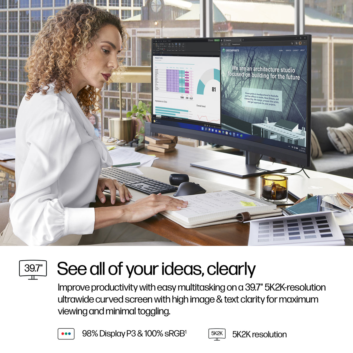 HP Series 7 Pro 39.7 inch 5K2K Conferencing Monitor-740pm 39.7" 5120x2160 IPS Monitor, 8Y2R2AA#ABU, image 5
