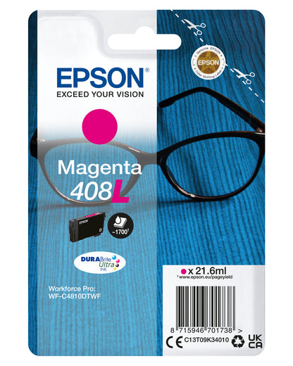 Epson 408L Genuine Magenta High-Yield Ink Cartridge, 1,700 Pages