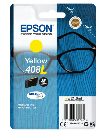 Epson 408L Genuine Yellow High-Yield Ink Cartridge, 1,700 Pages