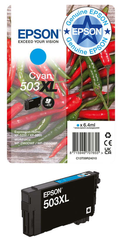 Epson 503XL Genuine Cyan High-Yield Ink Cartridge, 503 Pages, image 6