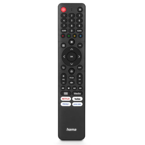 Hama Universal IR Remote Control for Hisense TVs, Teachable, 4 App Buttons, 10m Range