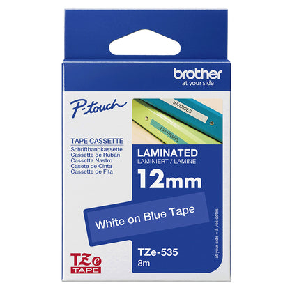Brother TZe-535 White on Blue Laminated Tape, 12mm x 8m, image 4