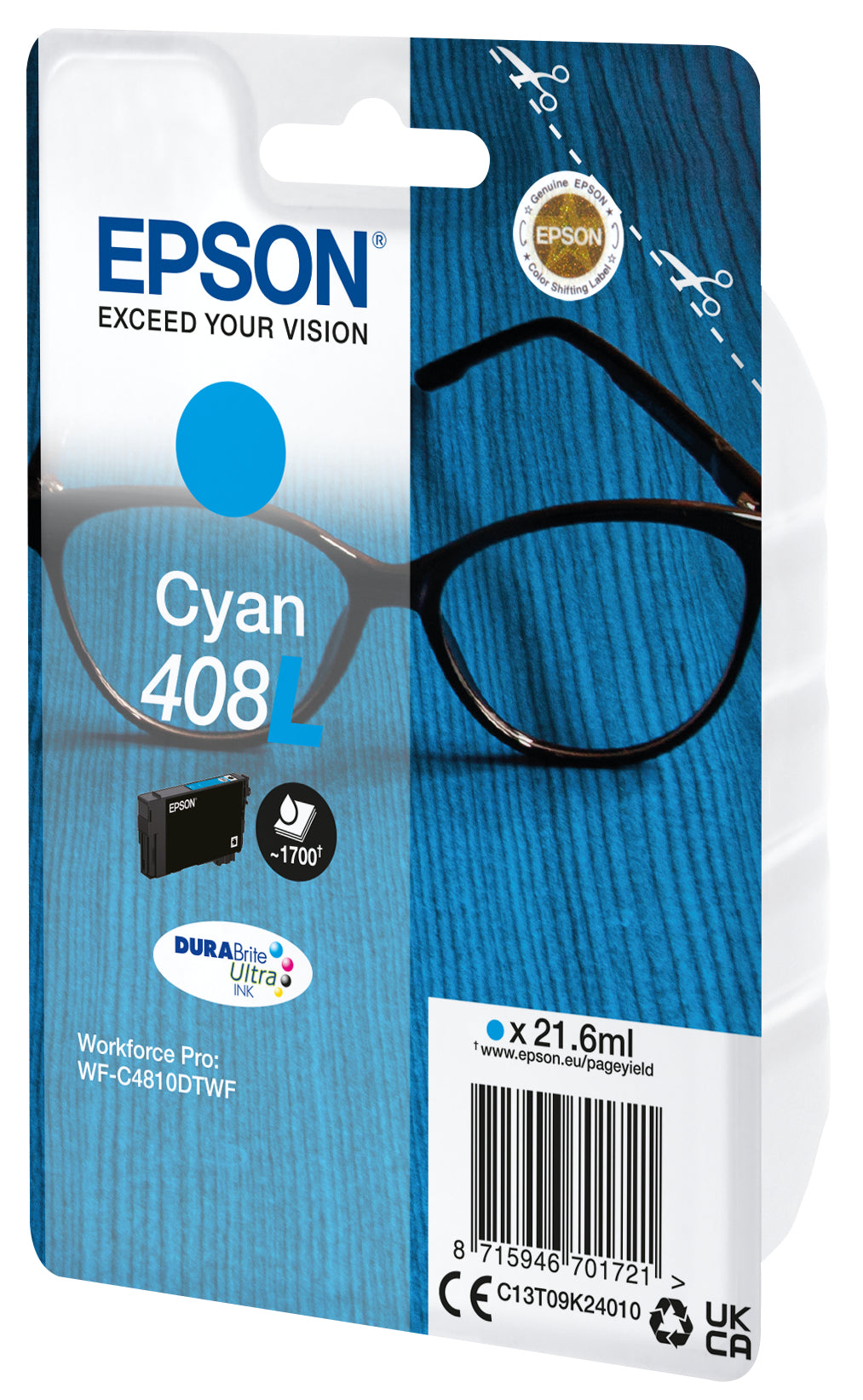 Epson 408L Genuine Cyan High-Yield Ink Cartridge, image 2