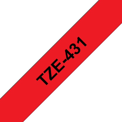 Brother TZe-431 Black on Red Label Tape, 12mm x 8m