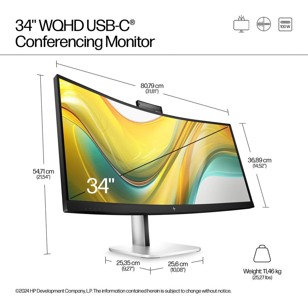 HP Series 5 Pro 34 inch WQHD USB-C Conferencing Monitor, image 5