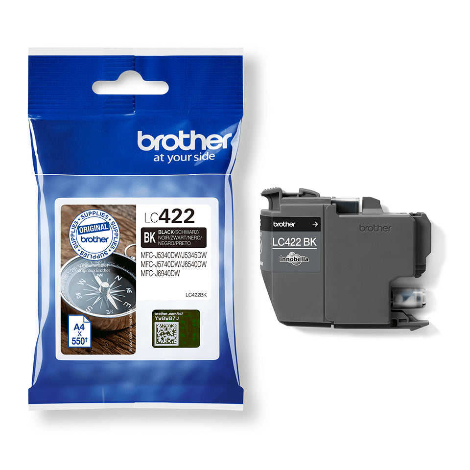Brother LC-422BK Genuine Black Ink Cartridge, 550 Pages, image 2