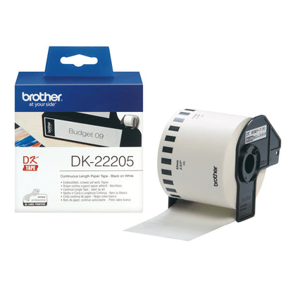 Brother DK-22205 Black on White Continuous Paper Tape, 62mm x 30.48m