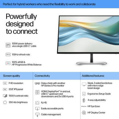 HP Series 5 Pro 23.8 inch FHD USB-C Monitor - 524pu 23.8" Full HD IPS Monitor, 100Hz, image 3