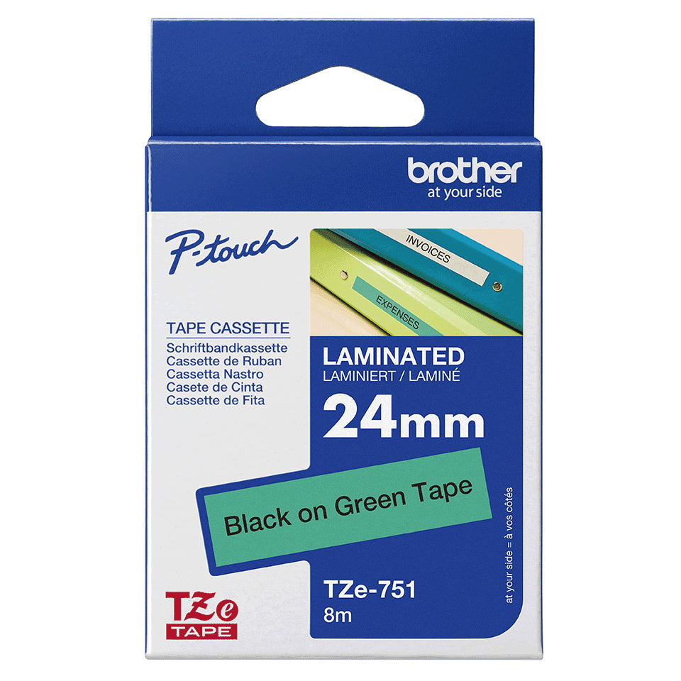 Brother TZe-751 Black on Green Laminated Tape, 24mm x 8m, image 4