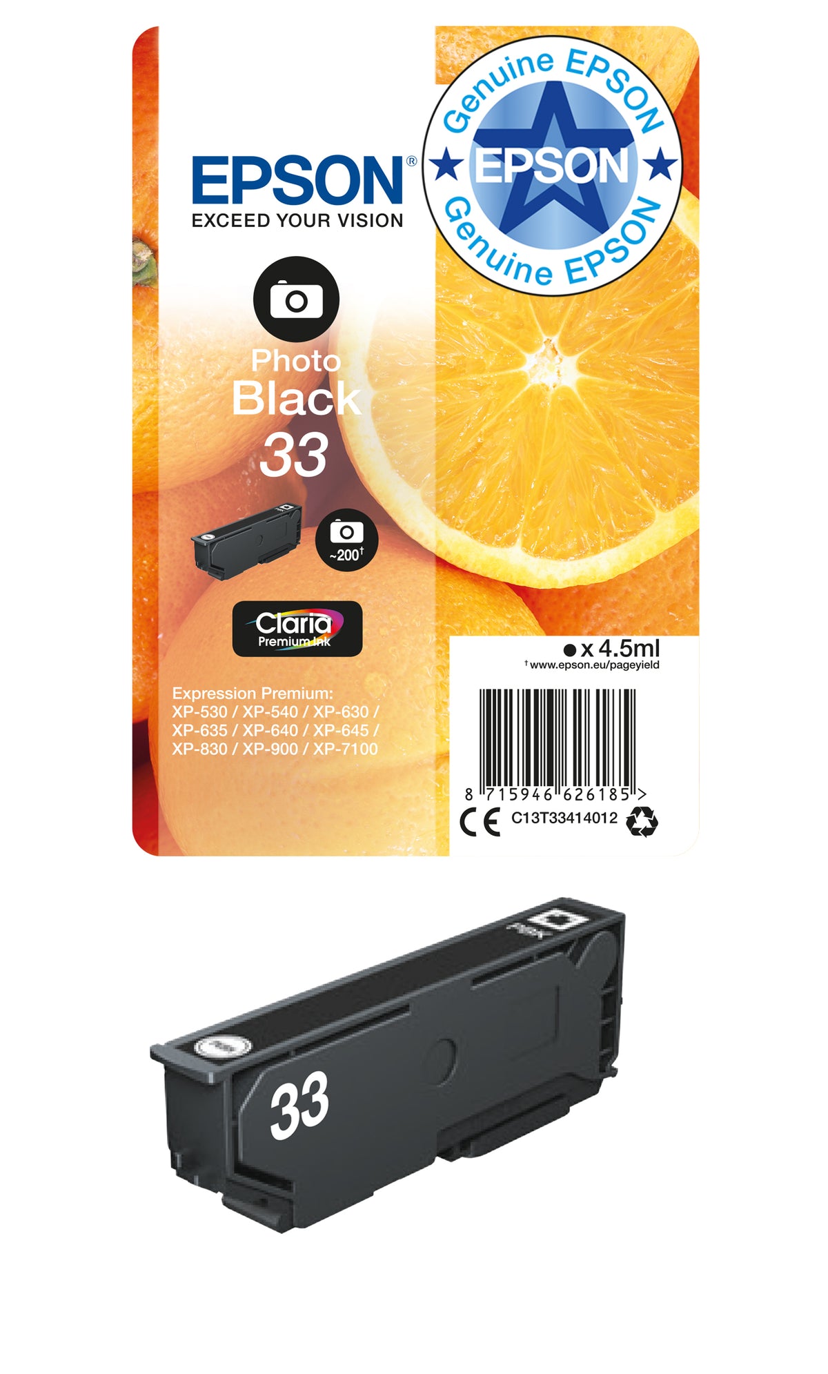 Epson 33 Genuine Black Ink Cartridge, 200 Pages, image 2