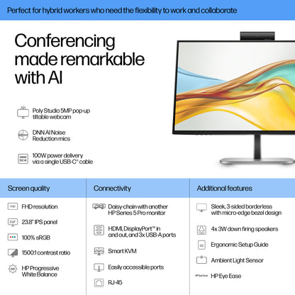 HP Series 5 Pro 23.8 inch FHD USB-C Conferencing Monitor, image 3
