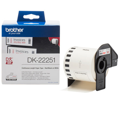 Brother DK-22251 Black And Red on White Label Tape, 62mm x 15.24m