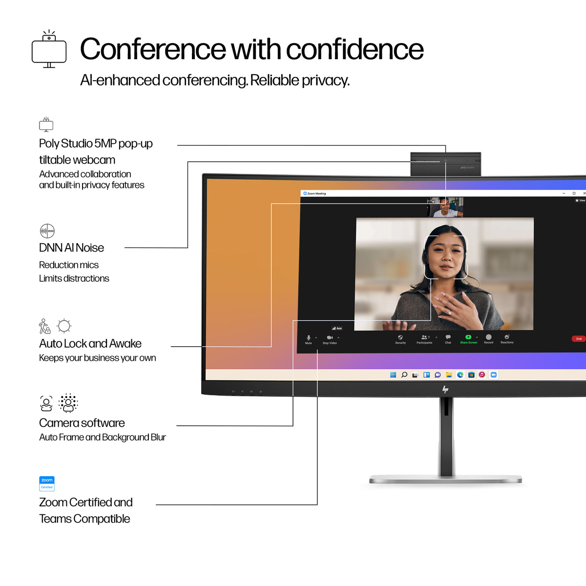 HP Series 5 Pro 34 inch WQHD USB-C Conferencing Monitor, image 6