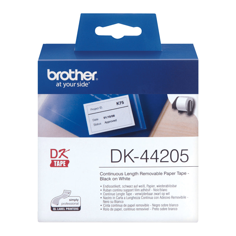 Brother DK-44205 Black on White Removable Paper Tape, 62mm x 30.48m, image 3